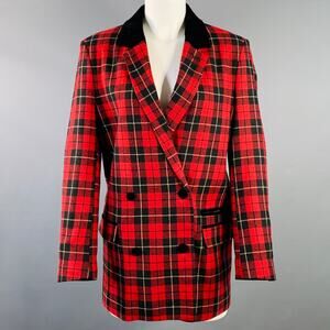 THE KOOPLES Size M Jokers Red Black Yellow Wool Blend Plaid Jacket Blazer